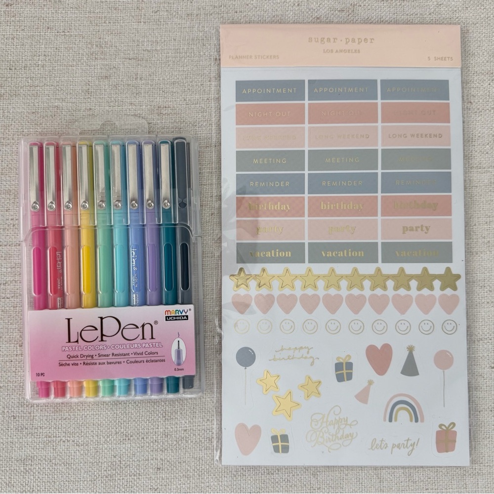 Pastel Colored Le Pens and Sugar Paper Planner Stickers Set